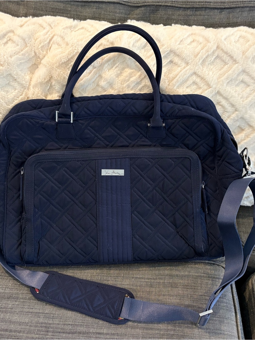 Vera Bradley Navy Quilted Weekender Duffel Bag